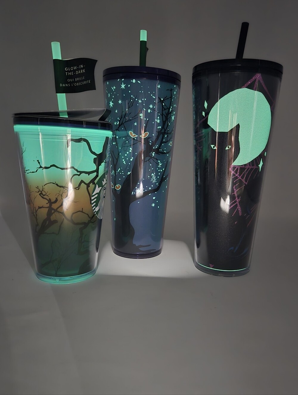 STARBUCKS HALLOWEEN ACRYLIC TUMBLER BUNDLE 2 VENTI 1 GRANDE NWT GLOW IN THE DARK